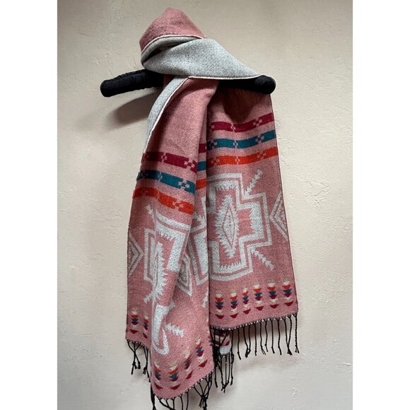 New COX Womens Scarf Fringe Trim Aztec Tribal Pattern Multicolor Lightweight $76 - Picture 1 of 4